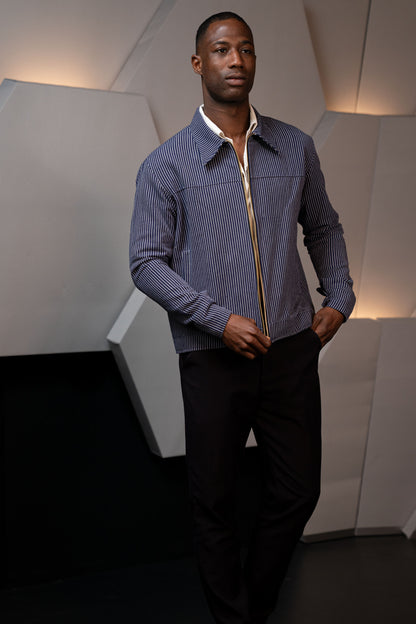 Handwoven Kala Cotton Stripes Blue Jacket