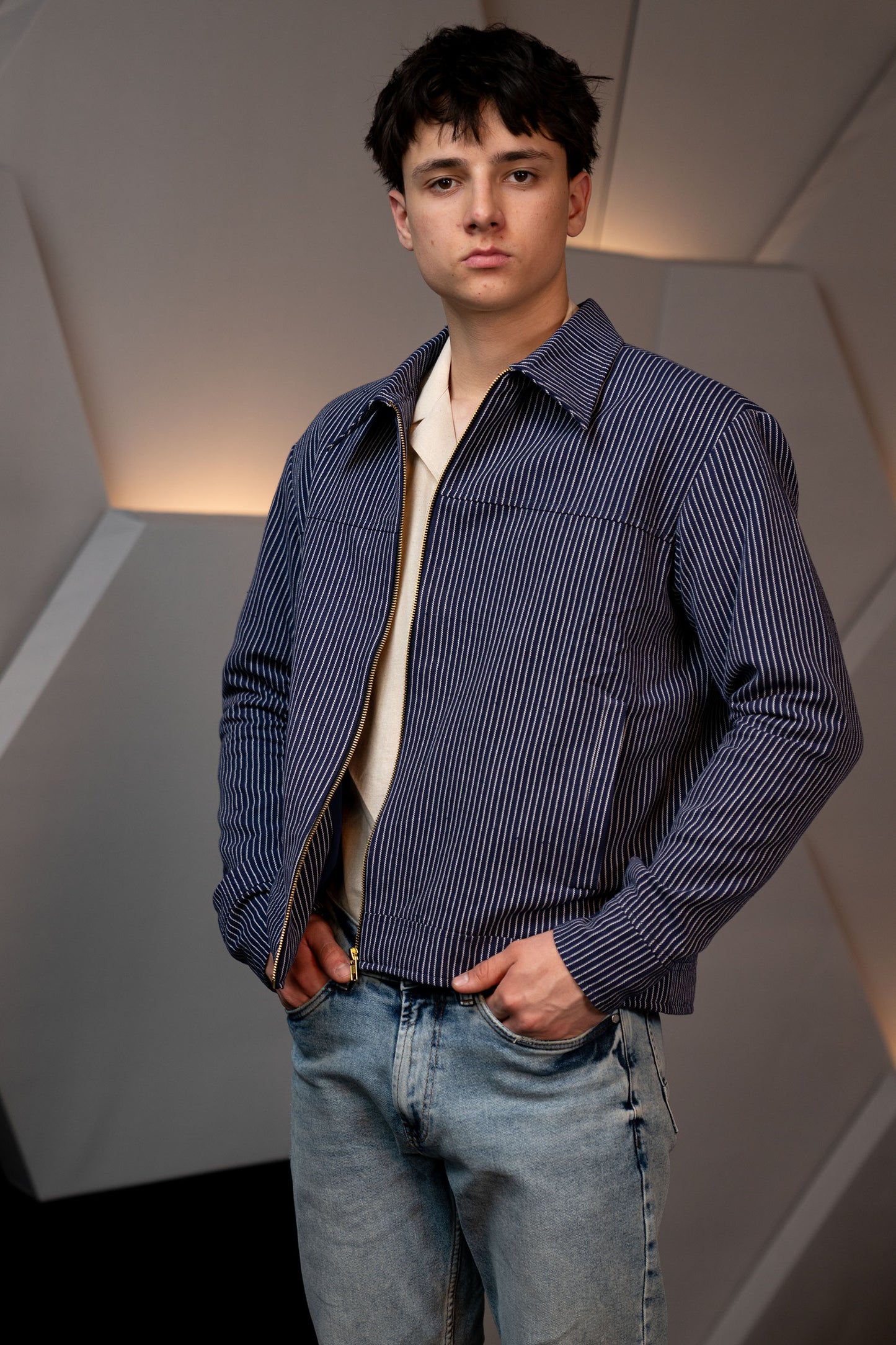 Handwoven Kala Cotton Stripes Blue Jacket
