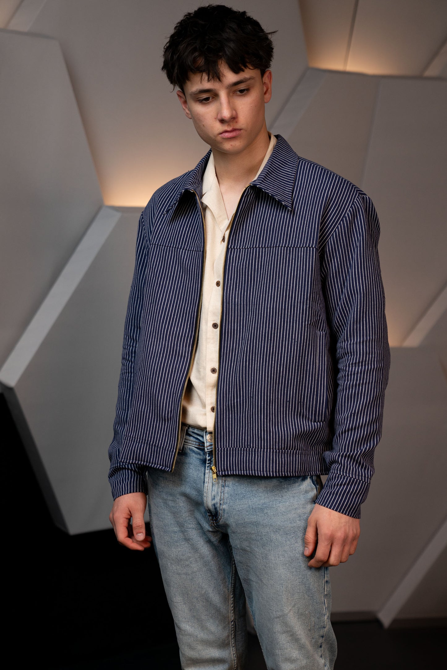 Handwoven Kala Cotton Stripes Blue Jacket