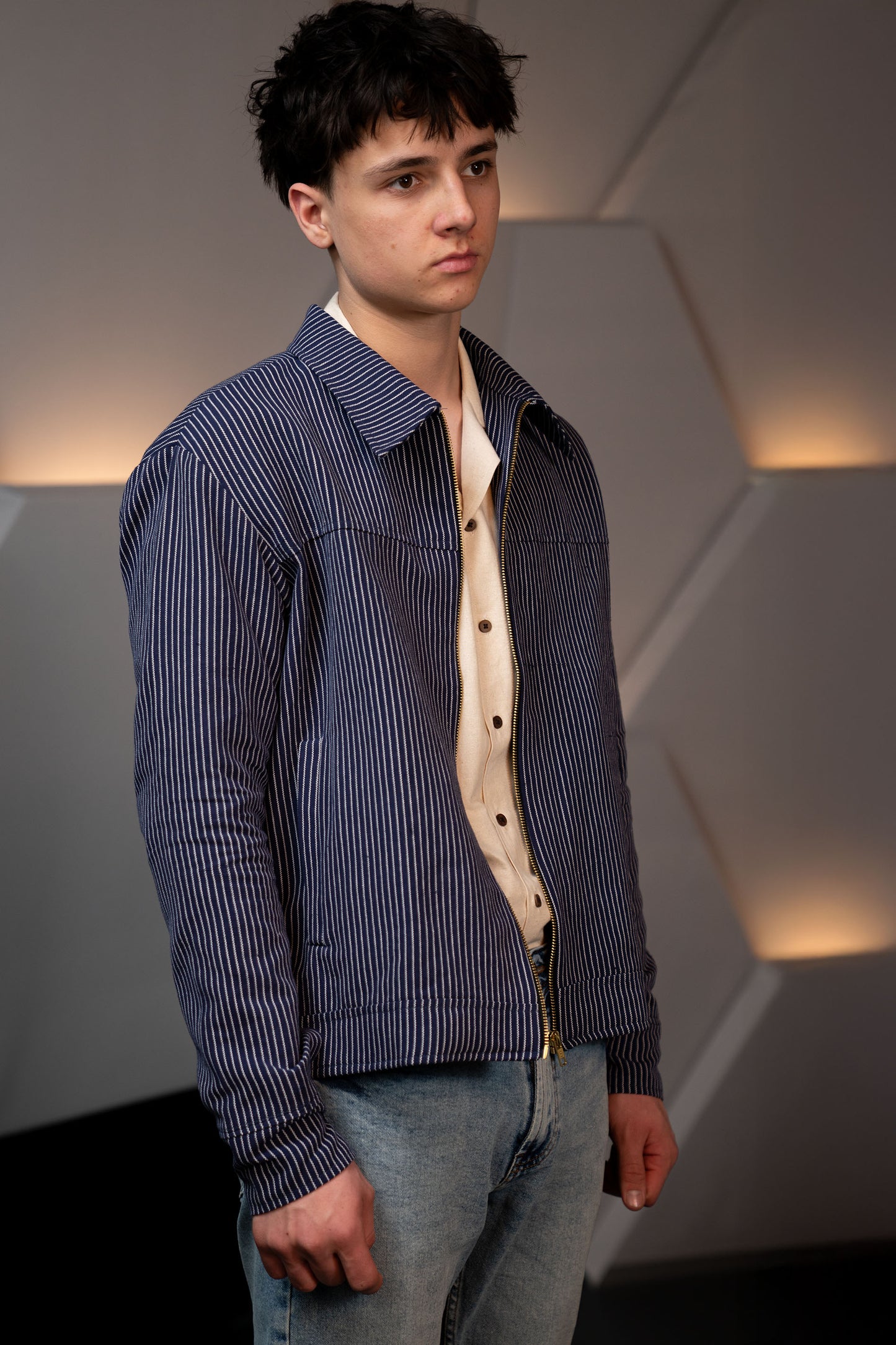Handwoven Kala Cotton Stripes Blue Jacket