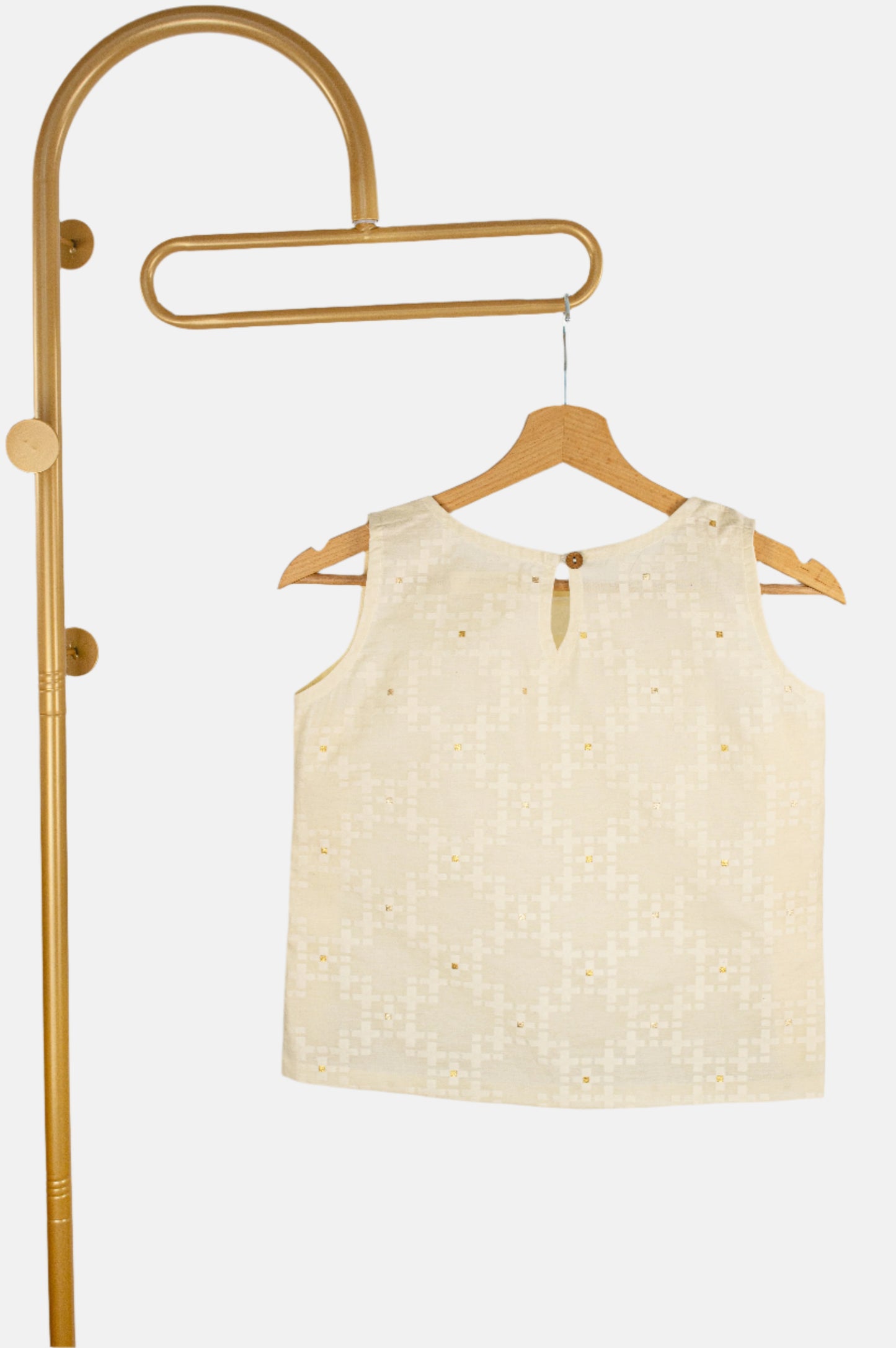Textured Sleeveless Top in Pure Cotton with Gold Accents