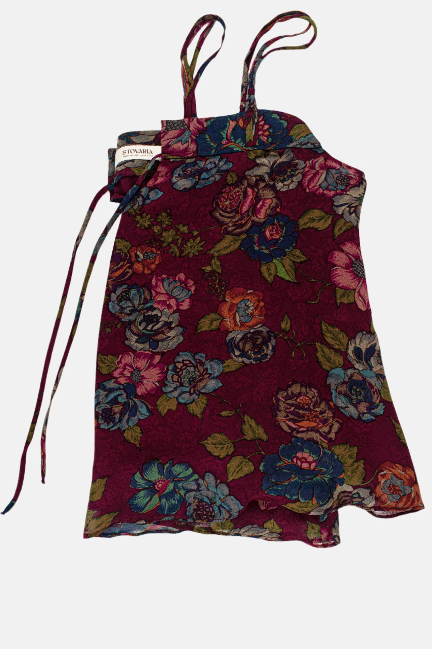 Pure Crepe Silk Floral Strappy Top with Front Tie Detail