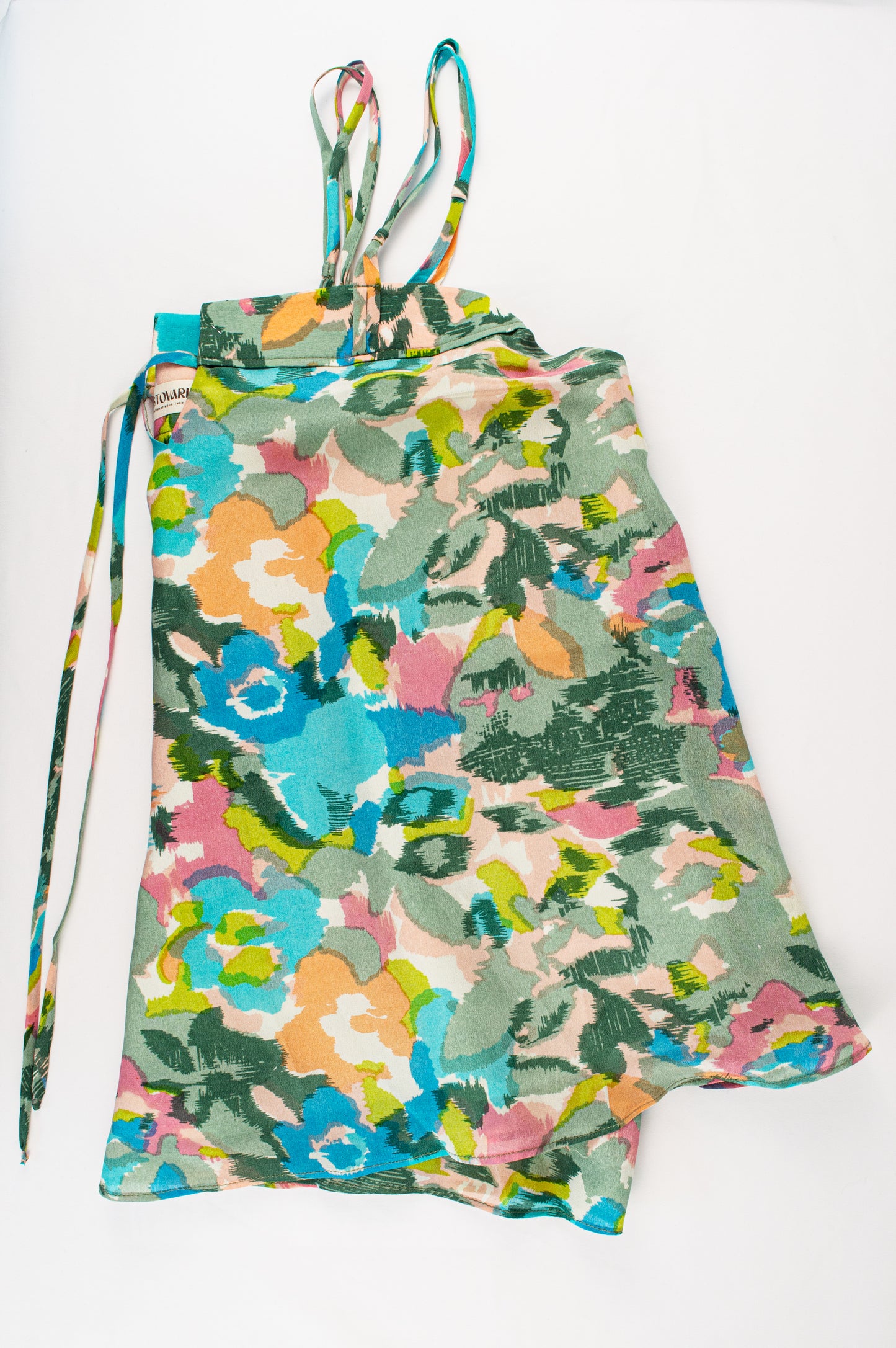 Pastel Floral Strappy Top in Pure Crepe Silk with Sculpted Neckline