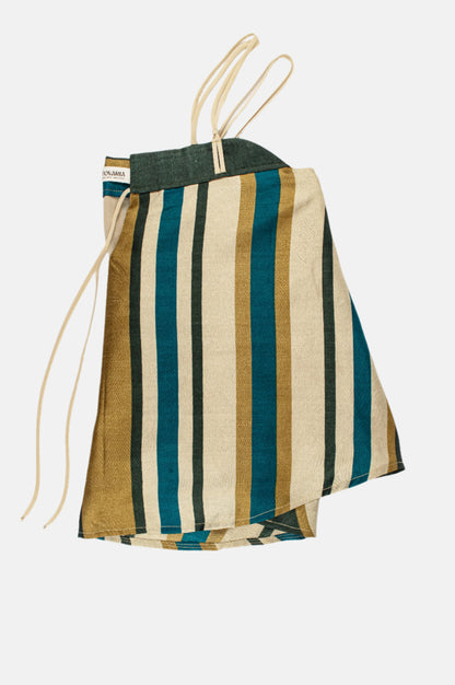 Striped Strappy Top in Cotton–Raw Silk Blend with Contrast Yoke