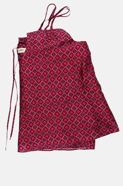 Geometric Strappy Top in Slub Silk with Sculpted Neckline