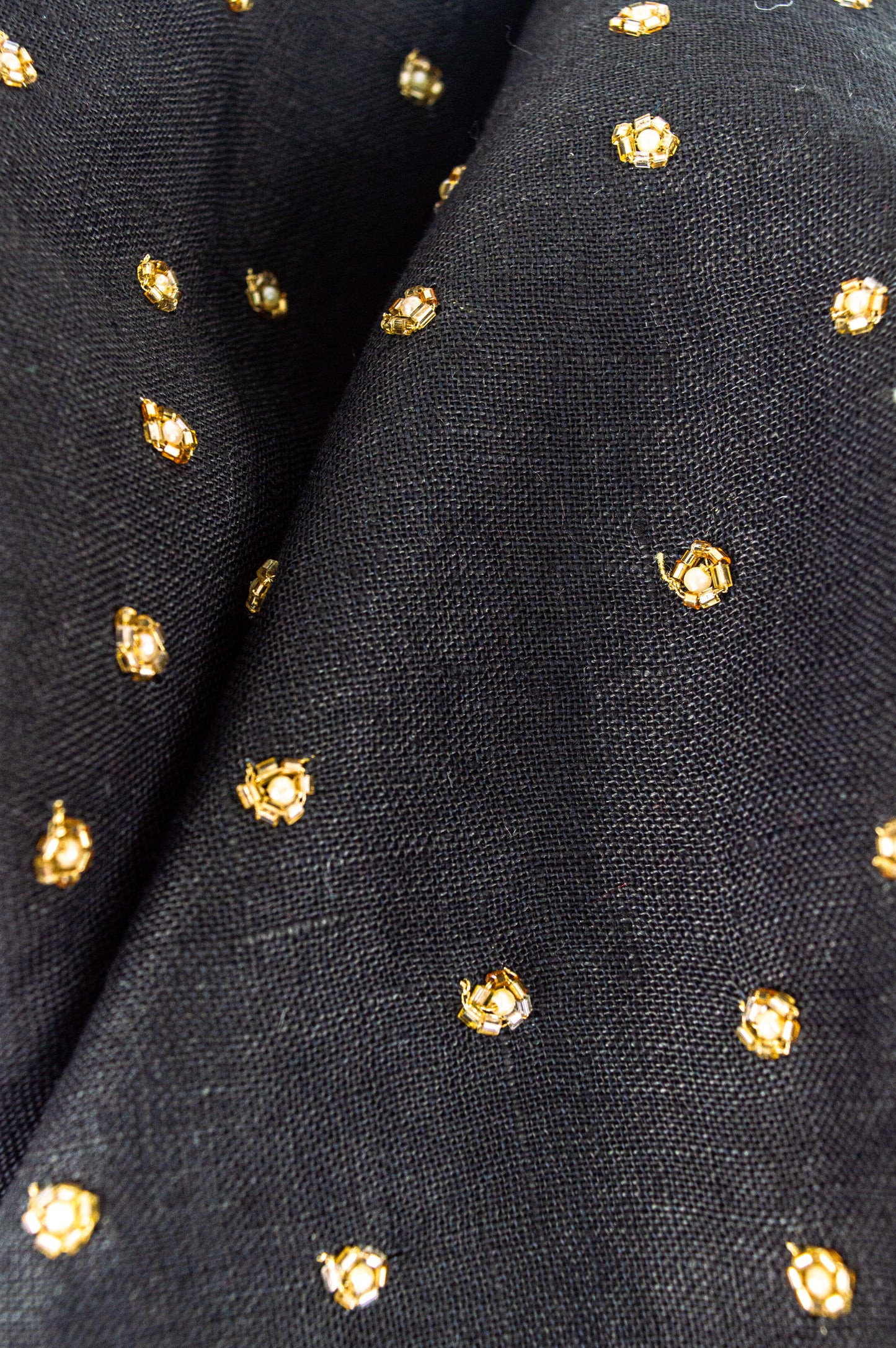 Linen Cropped Coat with Pearl Hand Embroidery