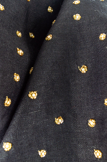 Linen Cropped Coat with Pearl Hand Embroidery
