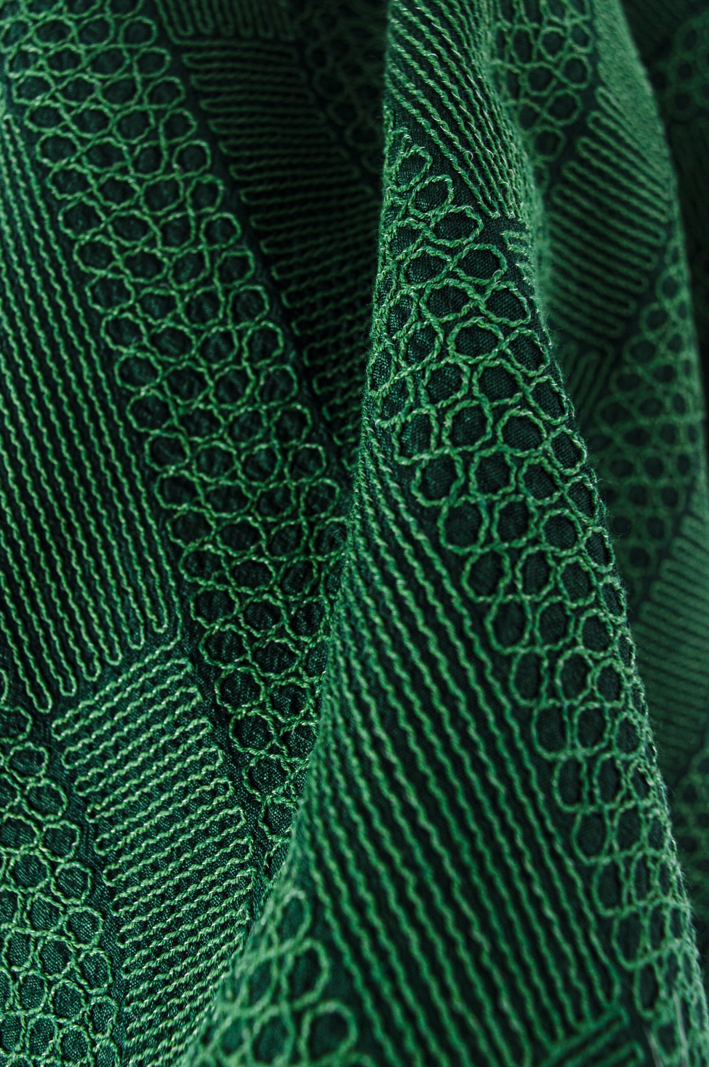 Green Pure Silk Cropped Coat with Self Thread Embroidery