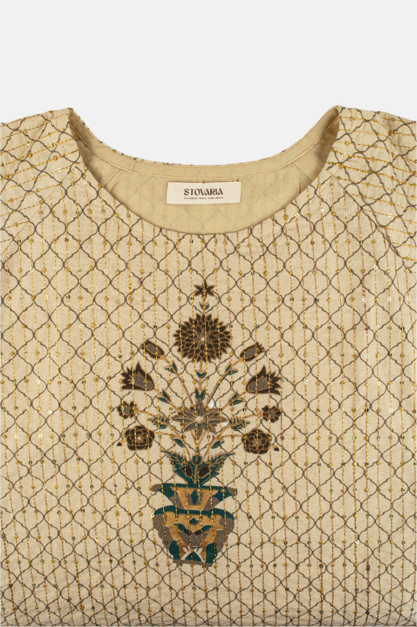 Golden Bloom pure Cotton Top with gold zari embroidery