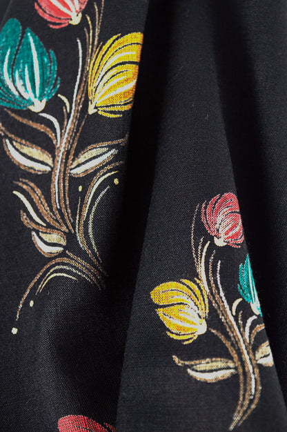 Black Floral Cotton-Silk Blouse – Subtle Sheen, Everyday Charm