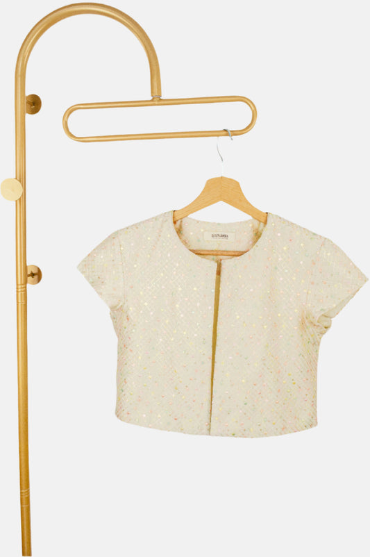 Pastel Thread Embroidery Silk Crop Coat
