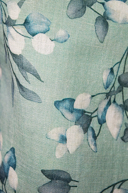 Mint Green Sleeveless Top in Pure Linen with Soft Floral Print
