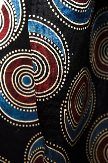 Sleeveless Circular Print Top in Mashru Silk with Natural Shine