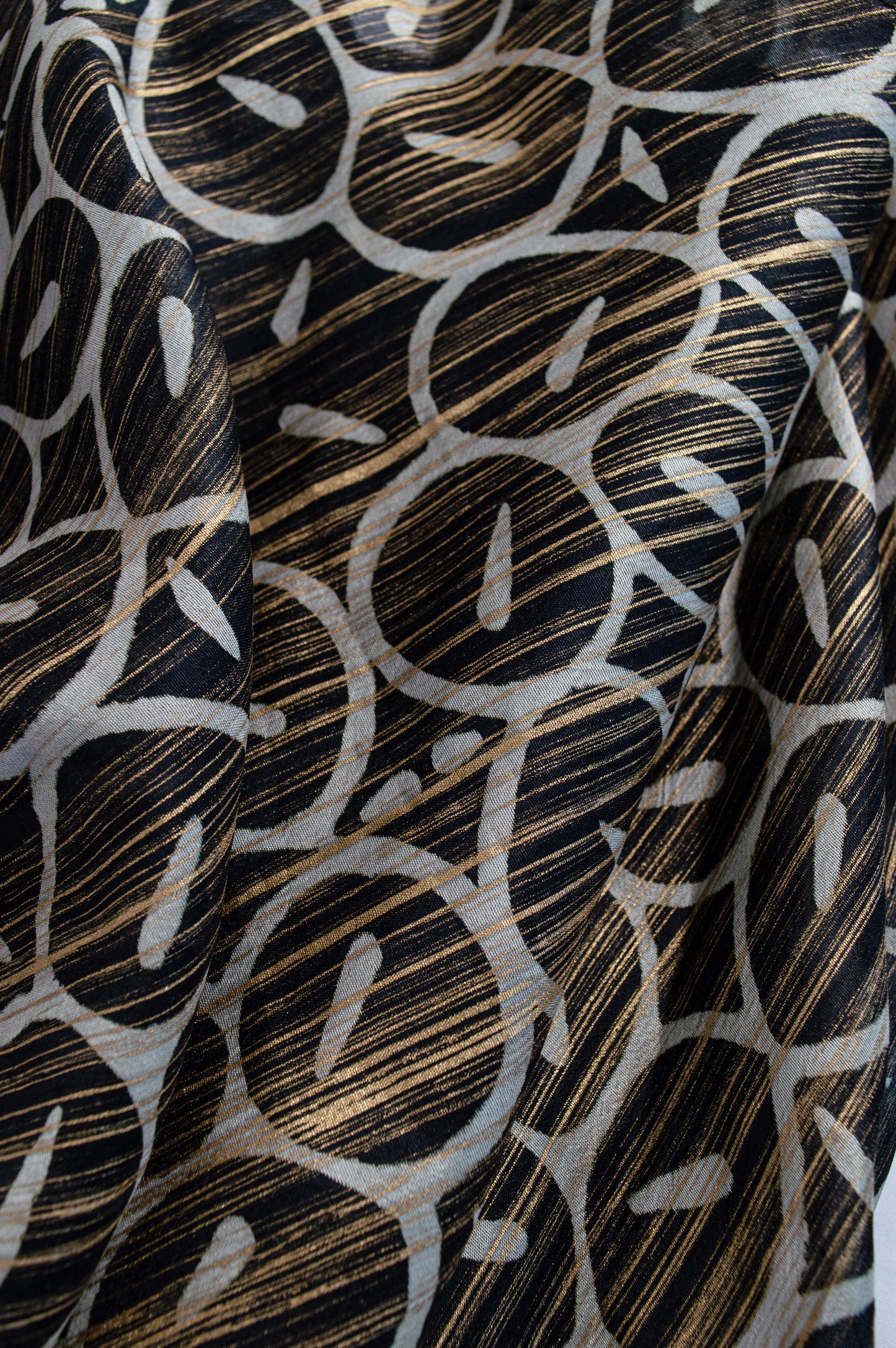 Black and Gold Printed Kora Silk Skirt with elastic waist