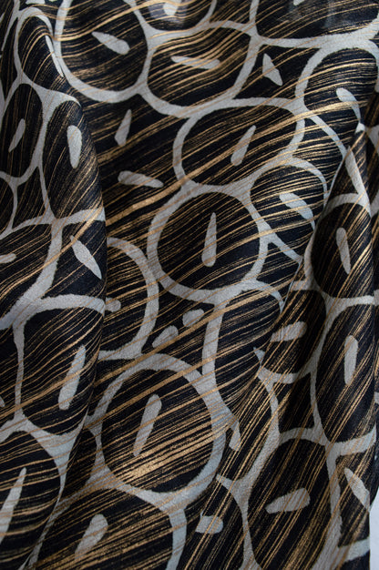Black and Gold Printed Kora Silk Skirt with elastic waist