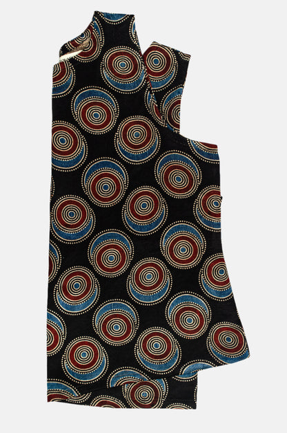 Sleeveless Circular Print Top in Mashru Silk with Natural Shine
