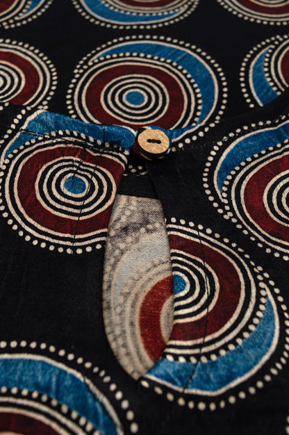 Sleeveless Circular Print Top in Mashru Silk with Natural Shine