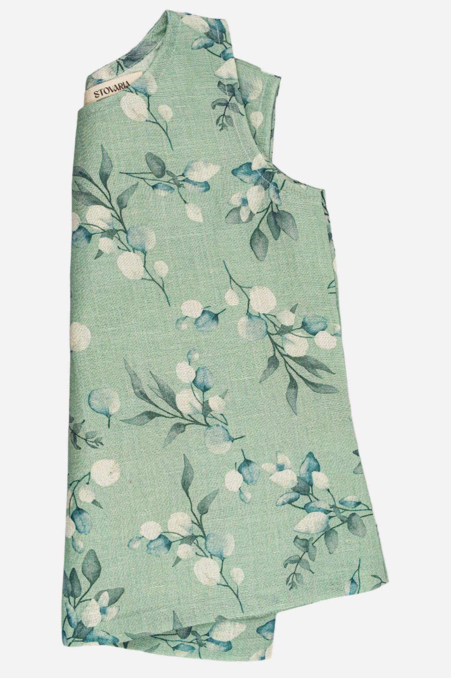 Mint Green Sleeveless Top in Pure Linen with Soft Floral Print