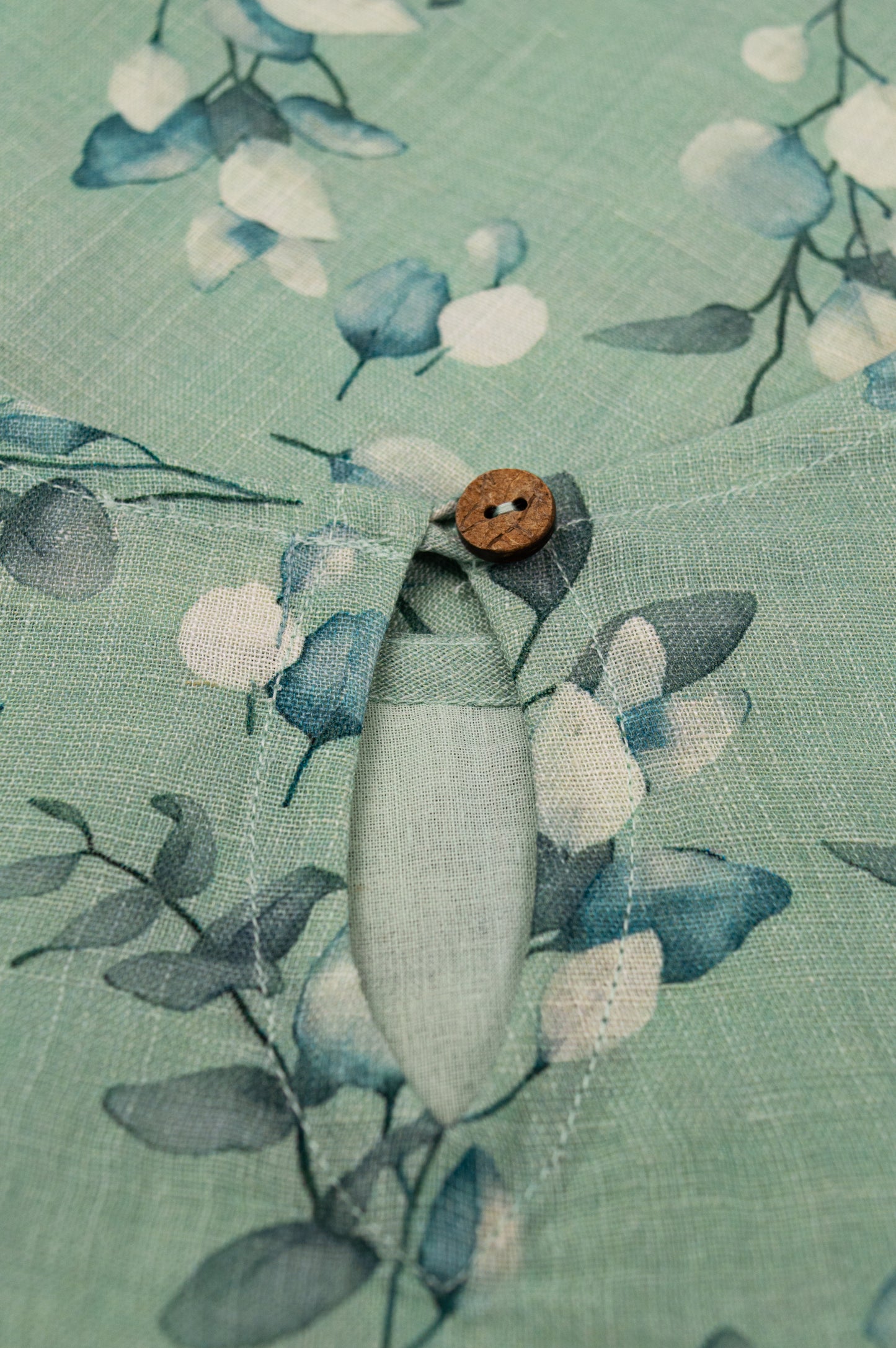 Mint Green Sleeveless Top in Pure Linen with Soft Floral Print
