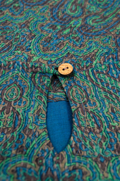 Embroidered Pure Tussar Silk Tank Top with Wooden Button