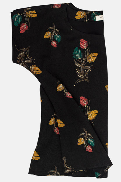 Black Floral Cotton-Silk Blouse – Subtle Sheen, Everyday Charm
