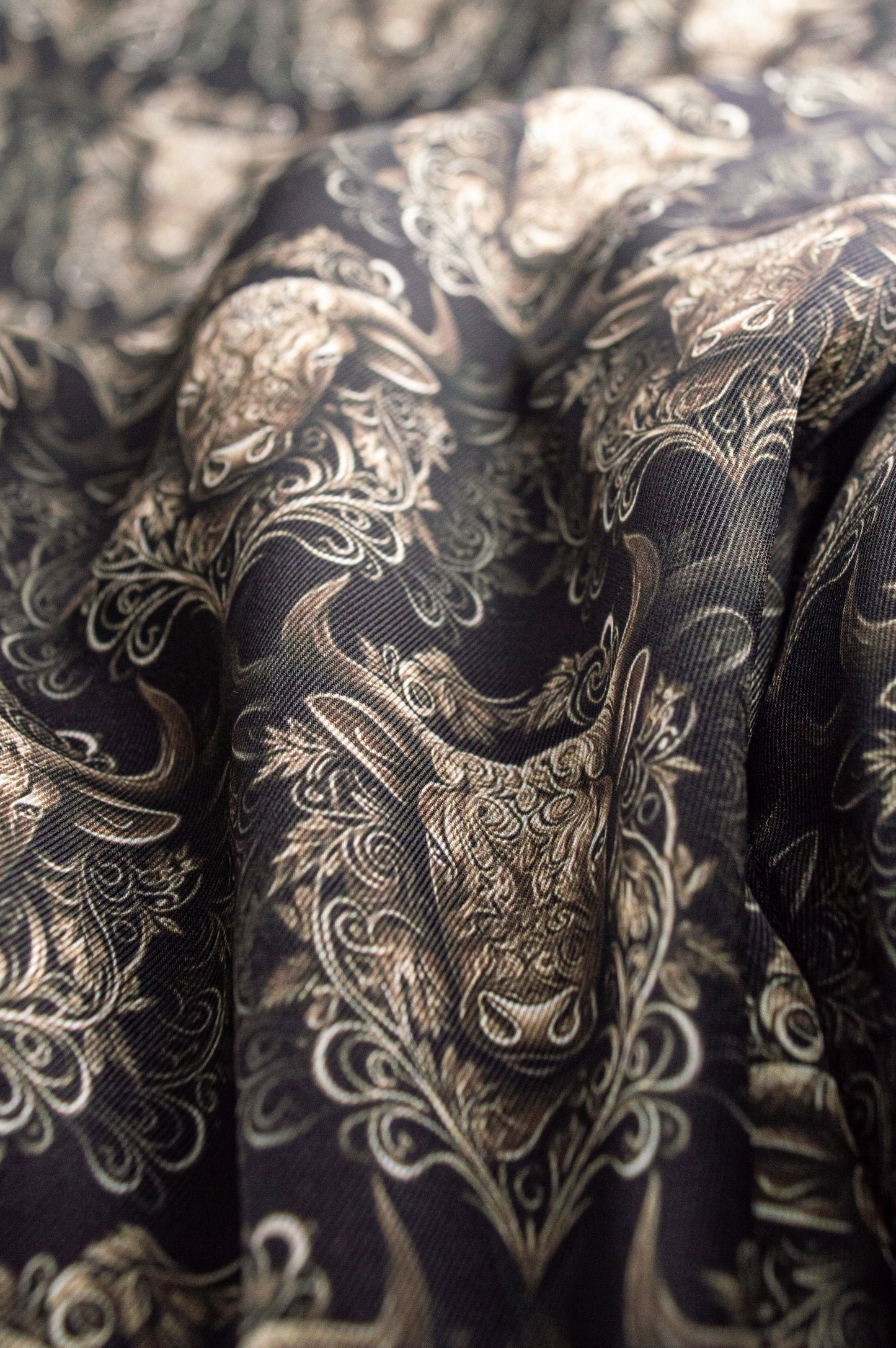 Twill Silk Shirt – Soft Black Baroque Bull Print Statement