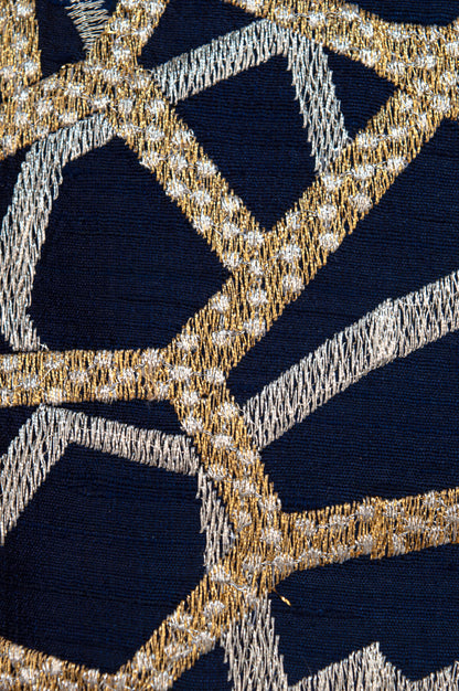 Midnight Mosaic Jacket – Gold & Silver Embroidery on Pure Silk