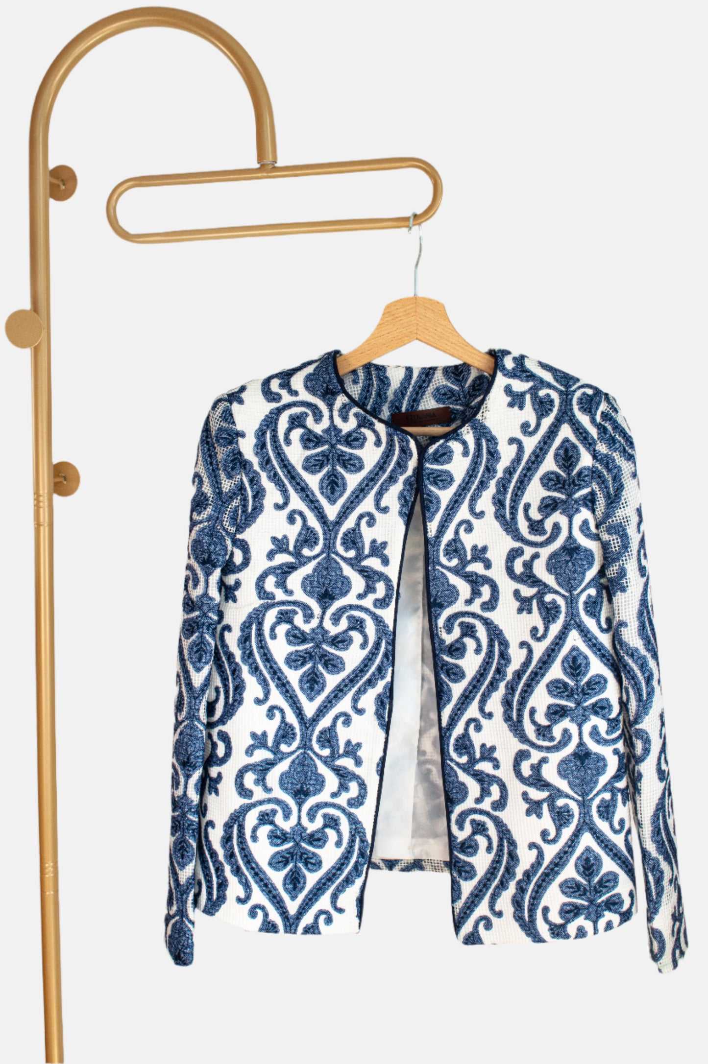 Sheer Ivory Jacket – Indigo Embroidery in Lightweight Layers