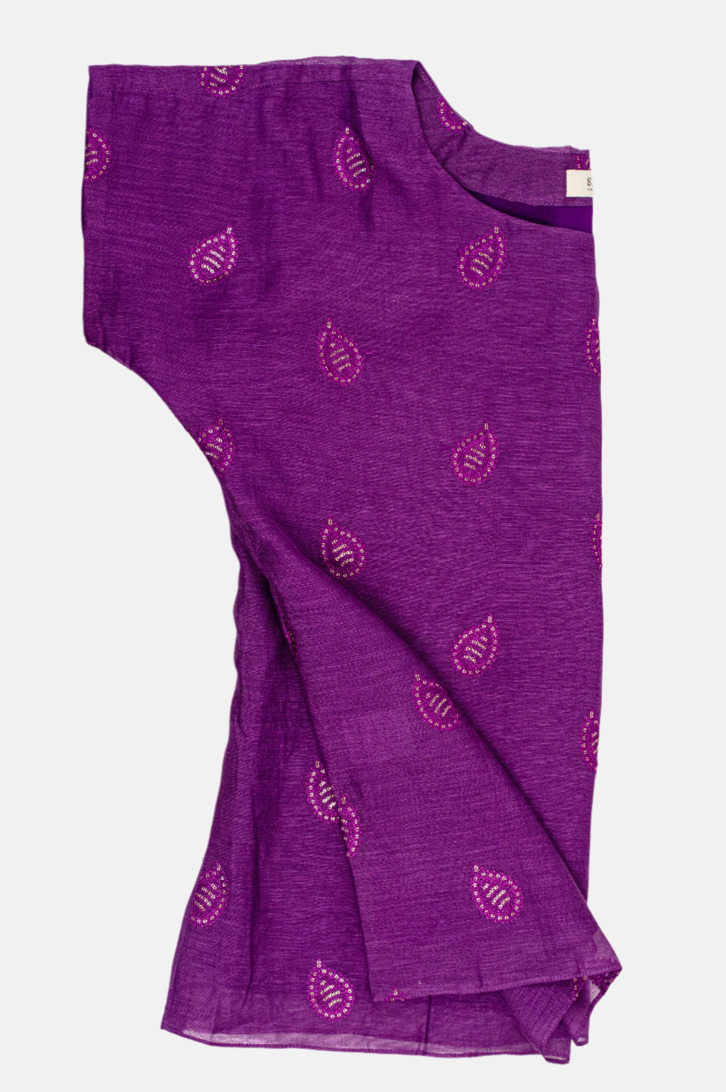 Purple Chanderi Silk Top with Booti Embroidery
