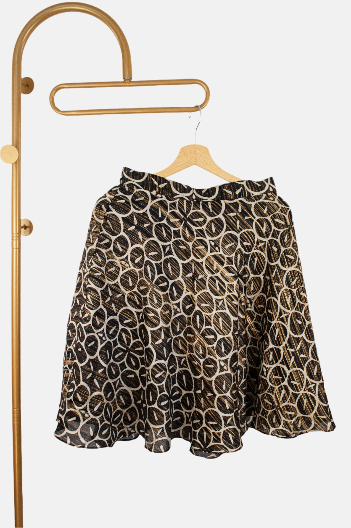 Black and Gold Printed Kora Silk Skirt with elastic waist