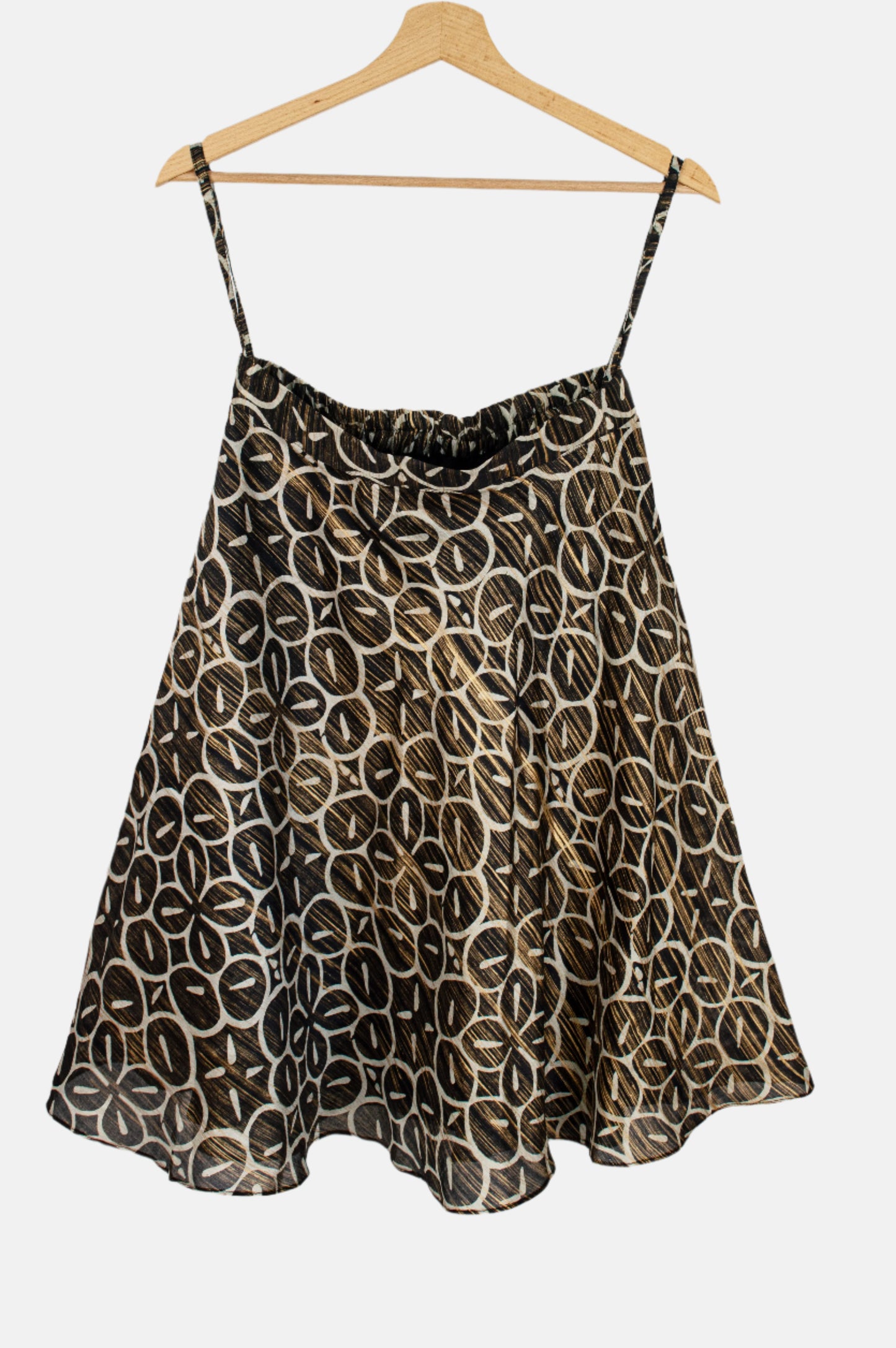 Black and Gold Printed Kora Silk Skirt with elastic waist