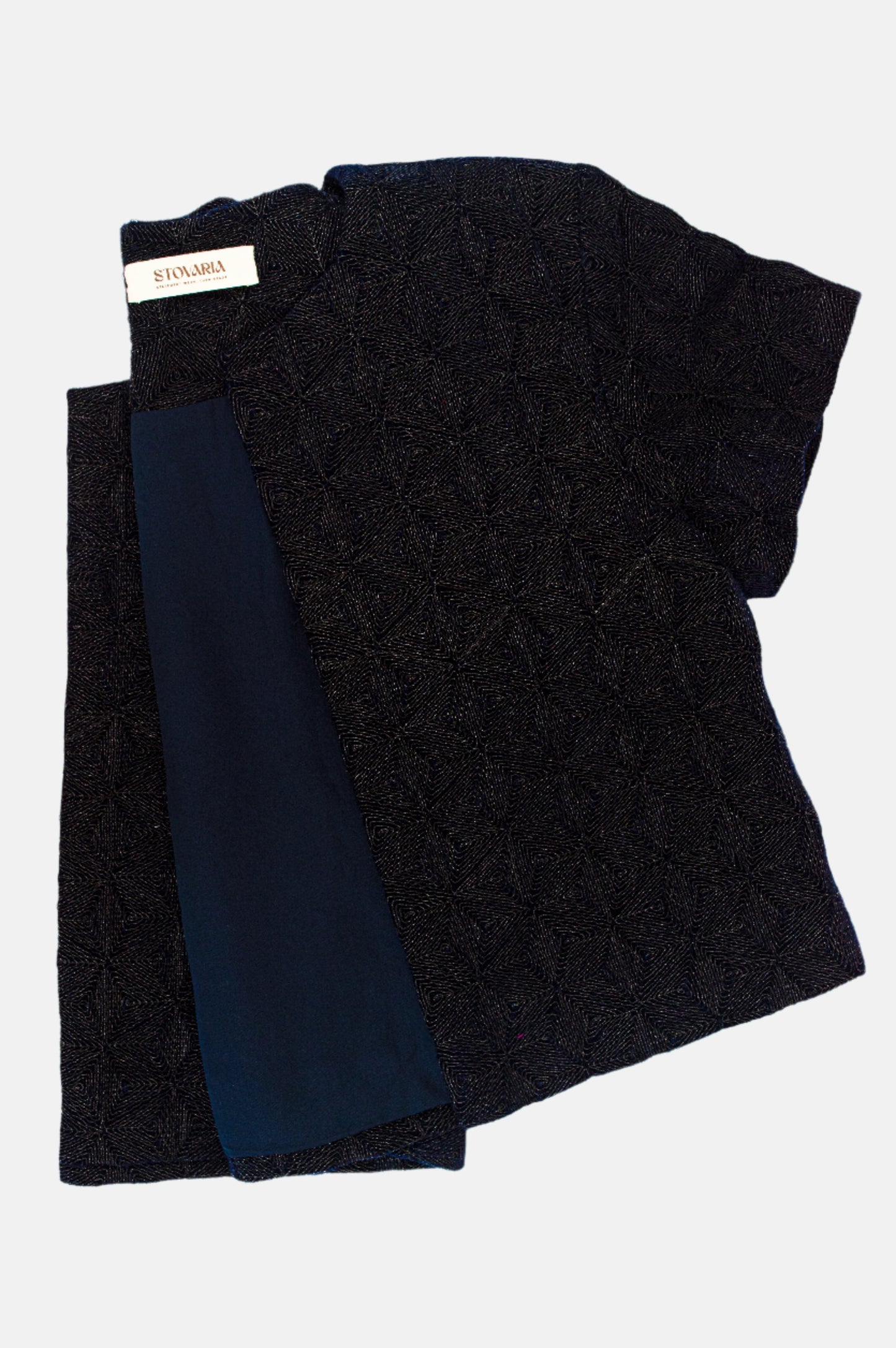 Velvet Navy Blue Crop Coat with Metallic Thread Embroidery