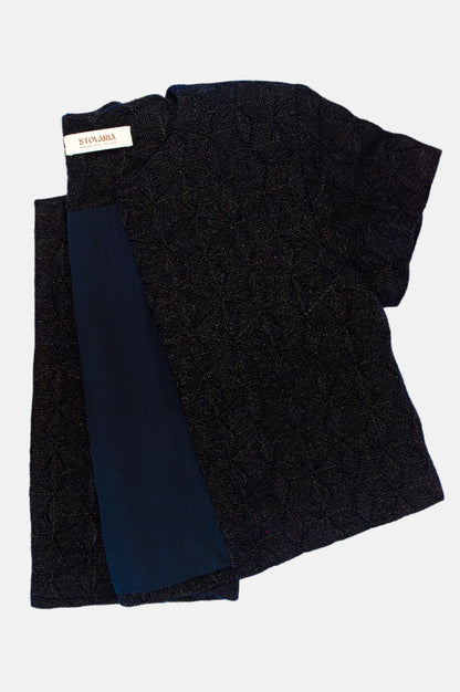 Velvet Navy Blue Crop Coat with Metallic Thread Embroidery