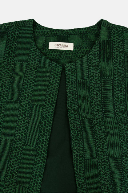 Green Pure Silk Cropped Coat with Self Thread Embroidery