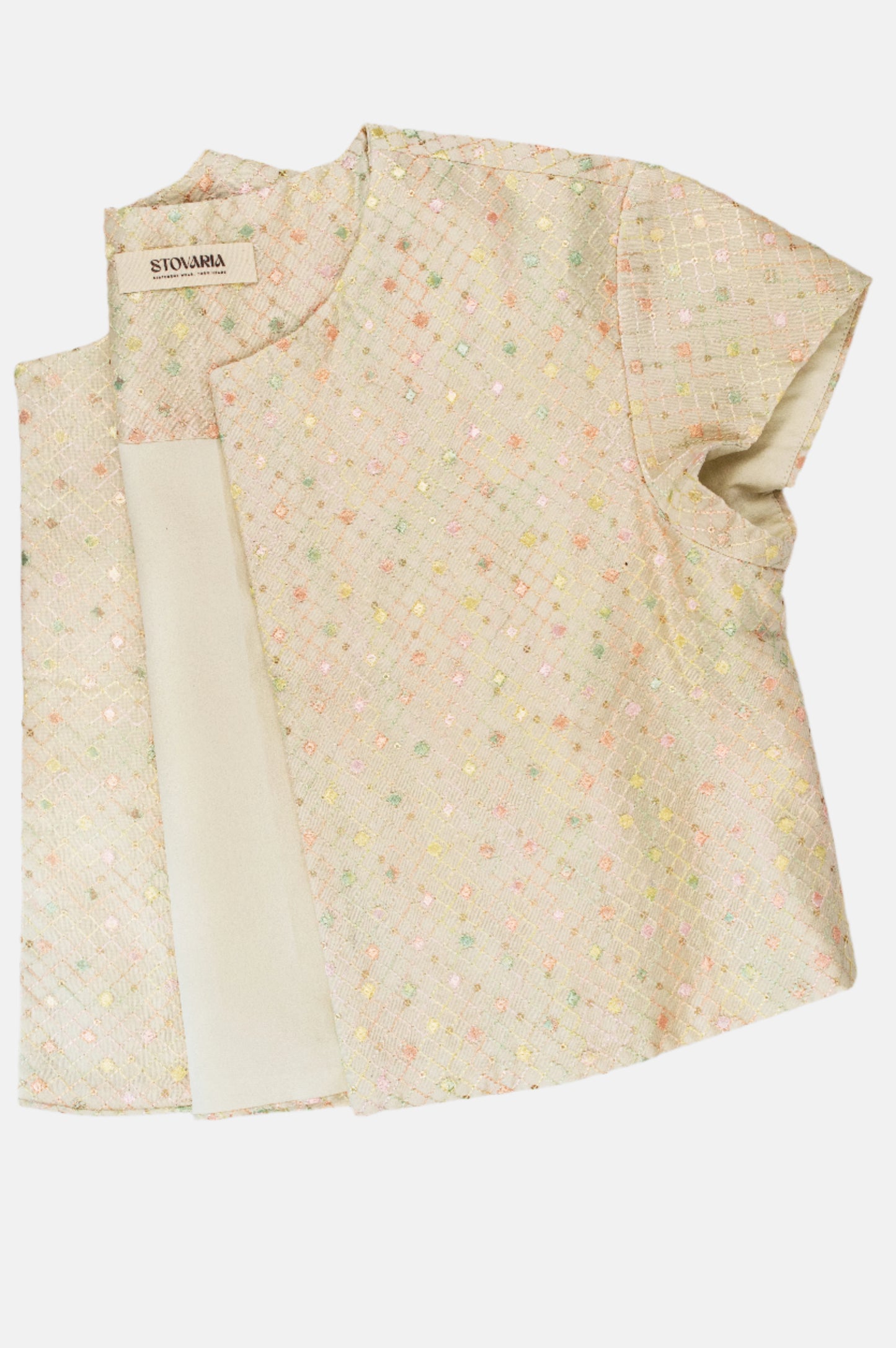 Pastel Thread Embroidery Silk Crop Coat