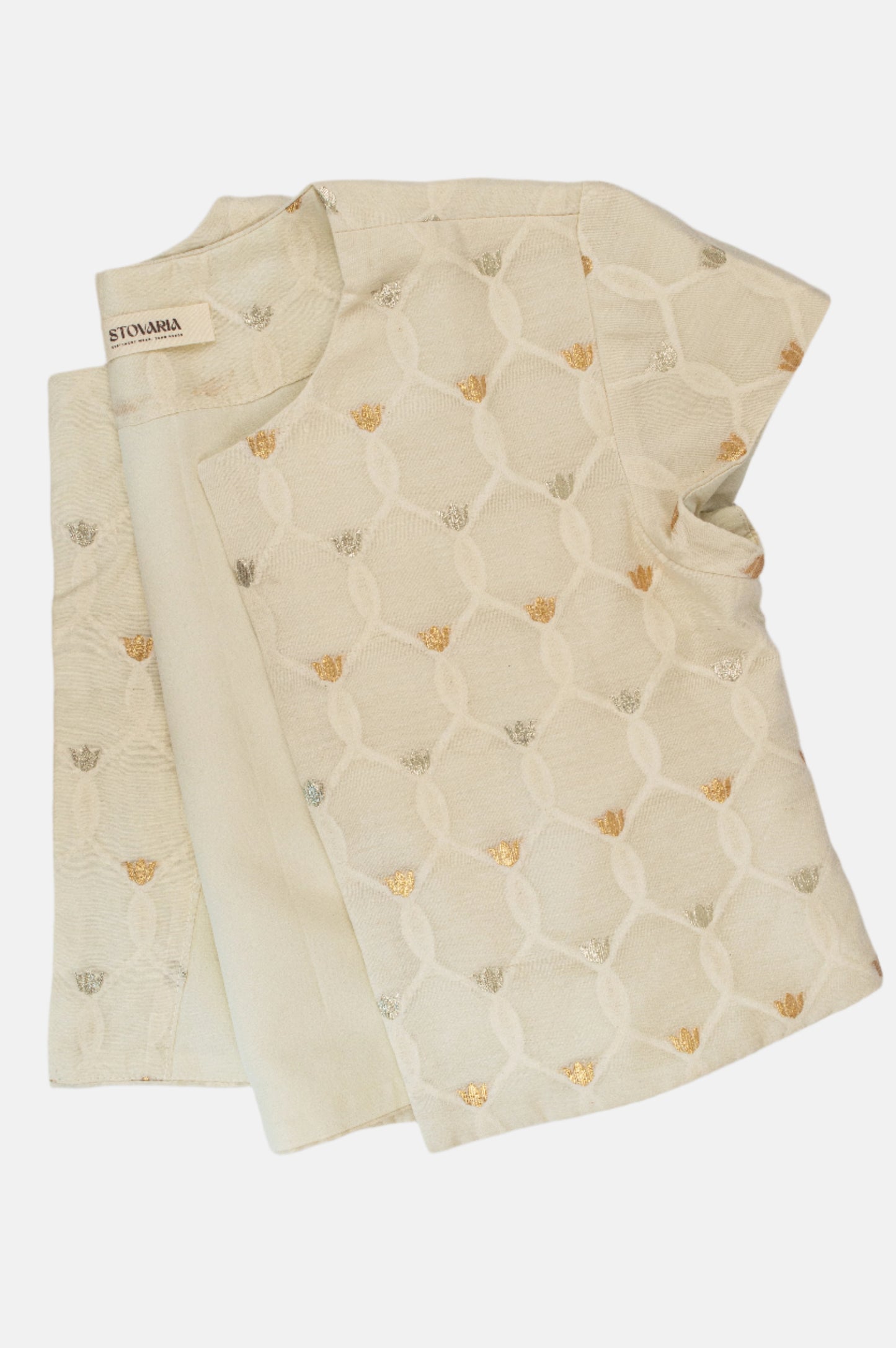 Pure Cotton Cropped Coat with Gold Thread Embroidery