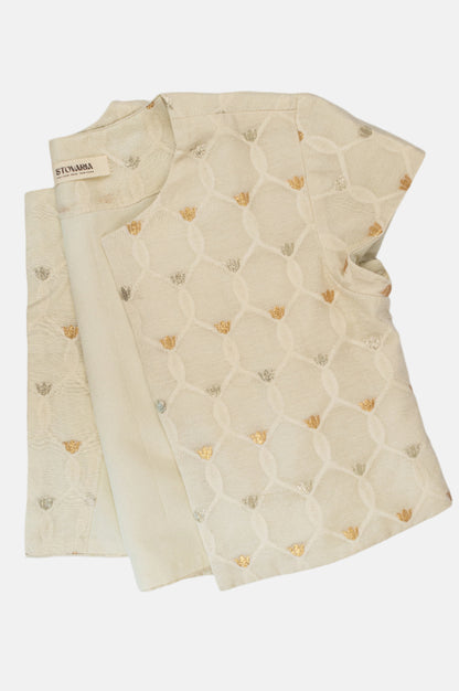 Pure Cotton Cropped Coat with Gold Thread Embroidery