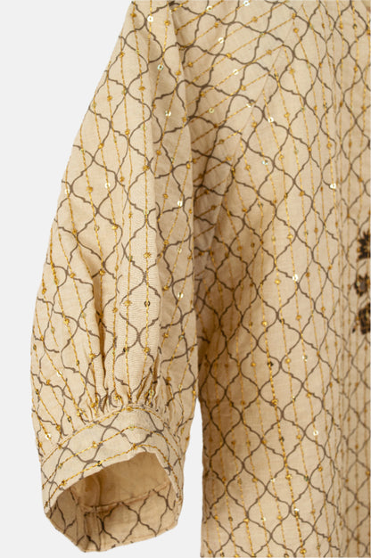 Golden Bloom pure Cotton Top with gold zari embroidery