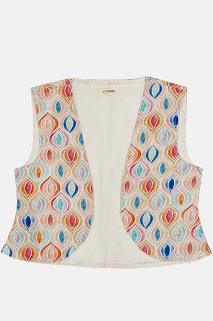 Artful Teardrop Cotton-Linen Vest – Light, Bold & Breezy