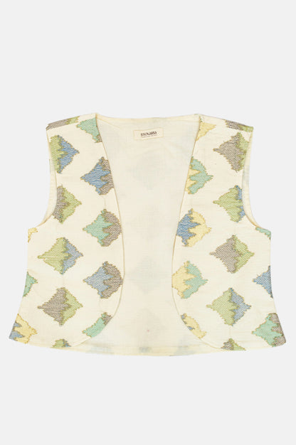 Cotton Vest with Colorful Thread & Gold Zari Embroidery