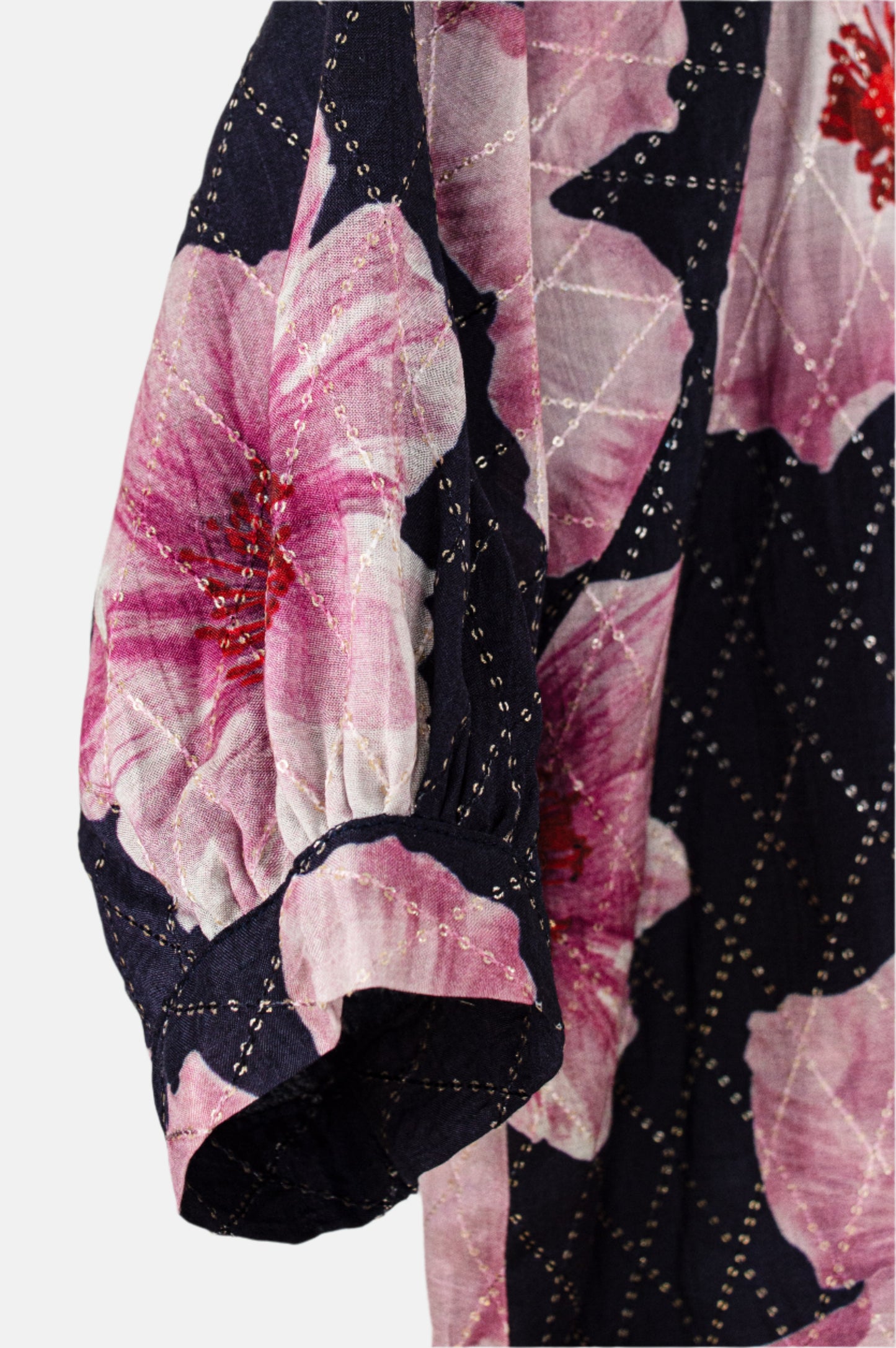 Mulmul Silk Top – Soft Floral Print with Zari Stitch Detail