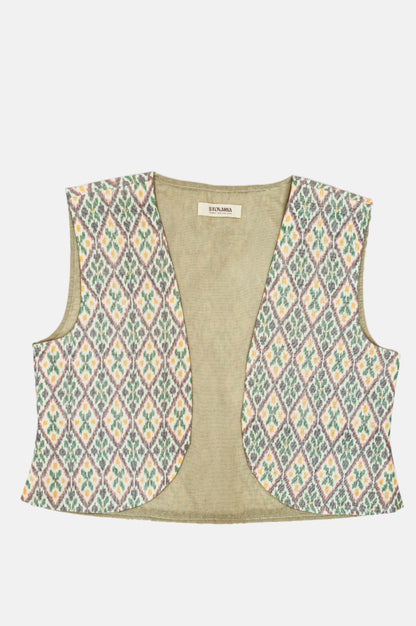 Handwoven Ikat Silk Vest – Bold Pattern, Effortless Charm