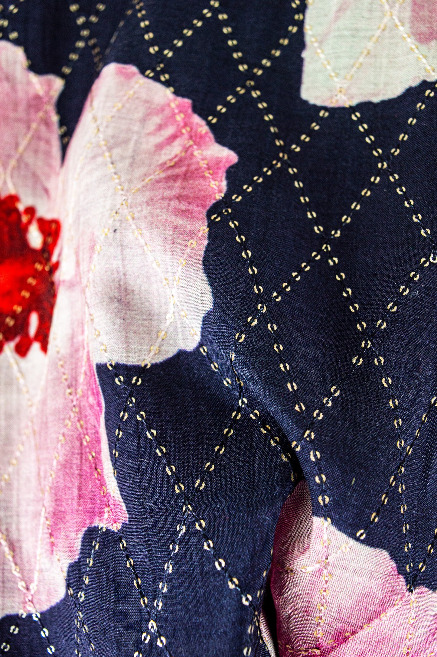 Mulmul Silk Top – Soft Floral Print with Zari Stitch Detail