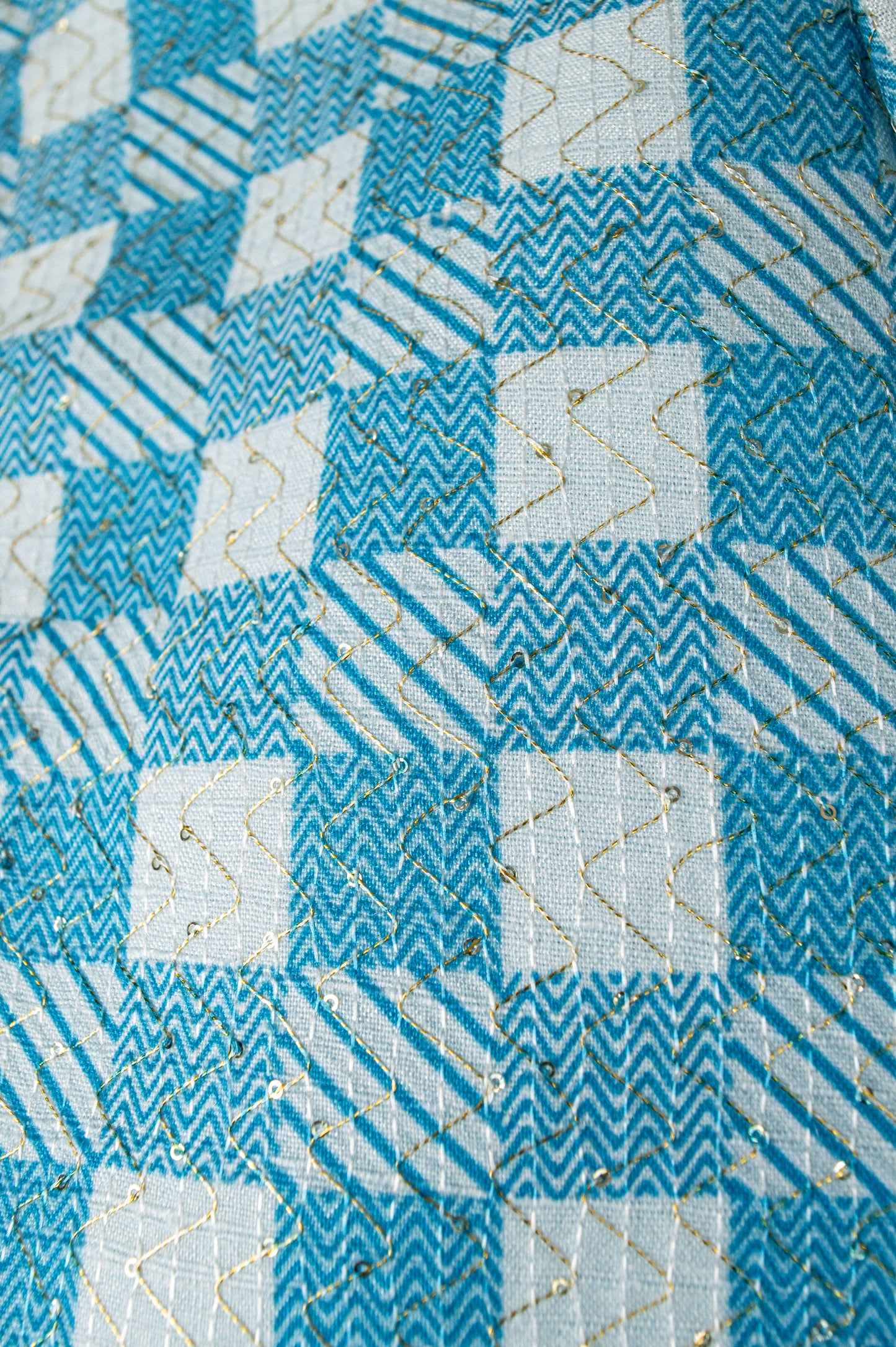Blue Check Cotton Jacket with Gold Zari Embroidery