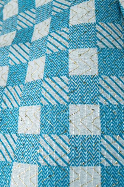 Blue Check Cotton Jacket with Gold Zari Embroidery