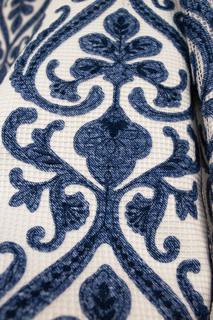 Sheer Ivory Jacket – Indigo Embroidery in Lightweight Layers