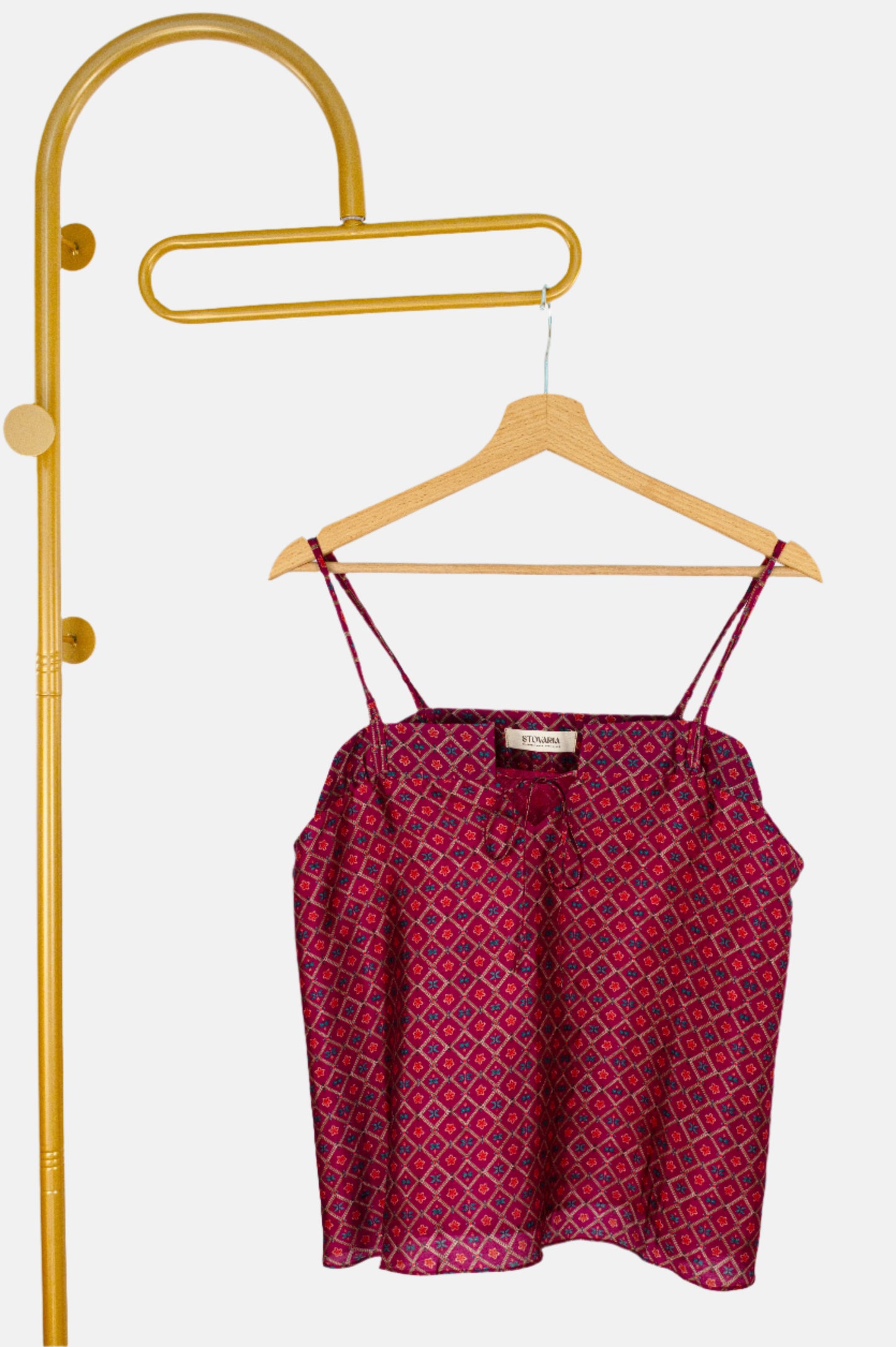 Geometric Strappy Top in Slub Silk with Sculpted Neckline