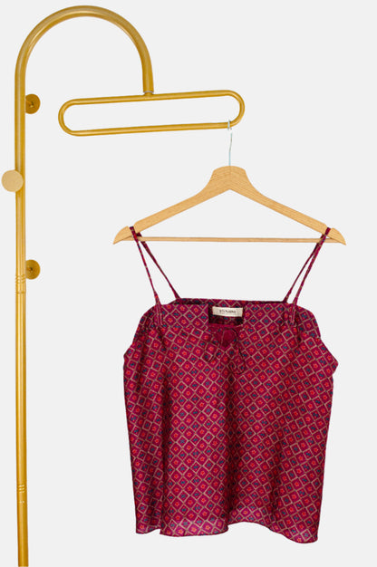 Geometric Strappy Top in Slub Silk with Sculpted Neckline