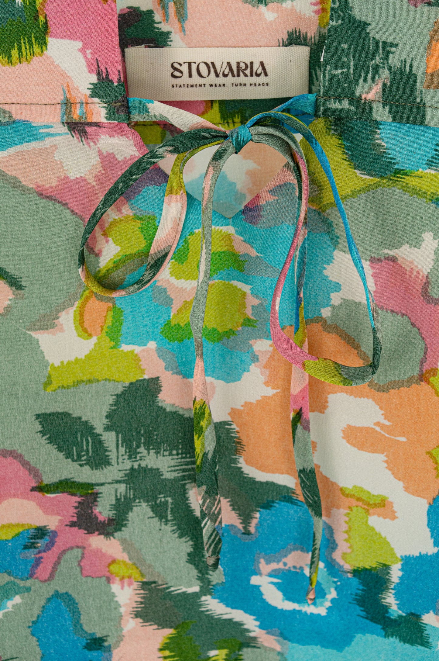 Pastel Floral Strappy Top in Pure Crepe Silk with Sculpted Neckline