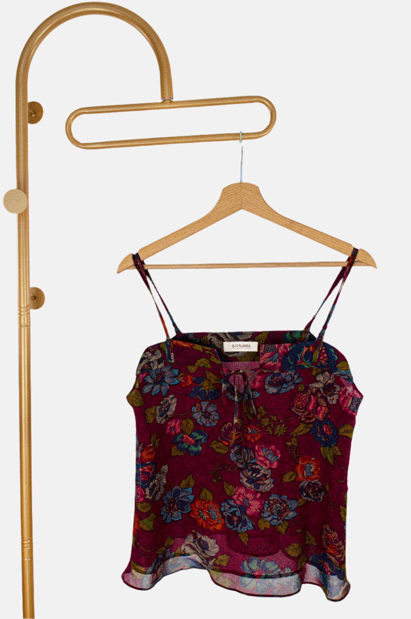 Pure Crepe Silk Floral Strappy Top with Front Tie Detail